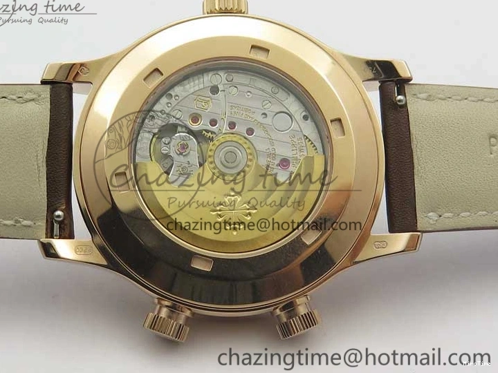 MIROTIME 0406 Calatrava 5524R Pilot Travel Time RG GRF Brown Dial on Brown Leather Strap MIYOTA TopPick 7155